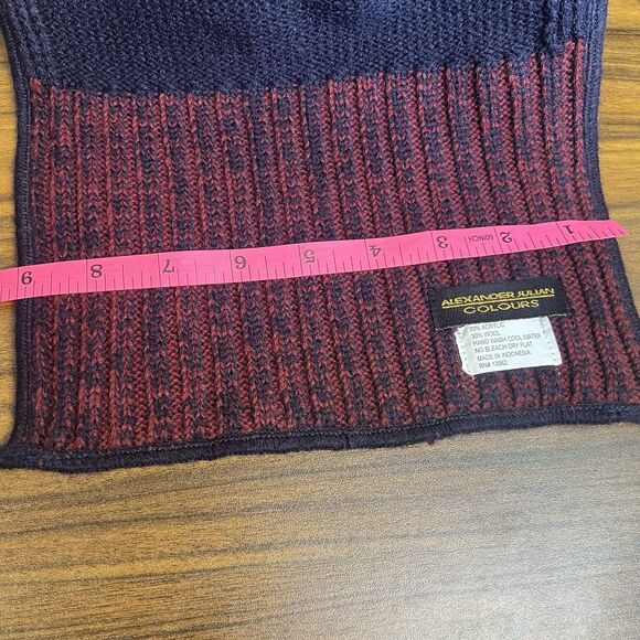Alexander Julian Scarf Wool Blend Navy Blue Red Long Rectangle Double Sided - Picture 4 of 6